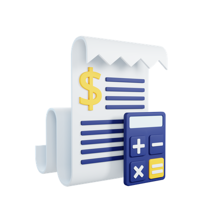 Invoice paper and calculator  3D Illustration