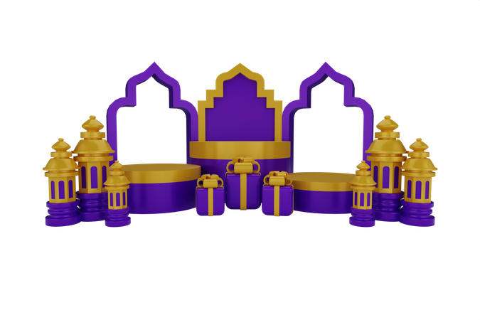 Islamic podium with Islamic decoration  3D Illustration