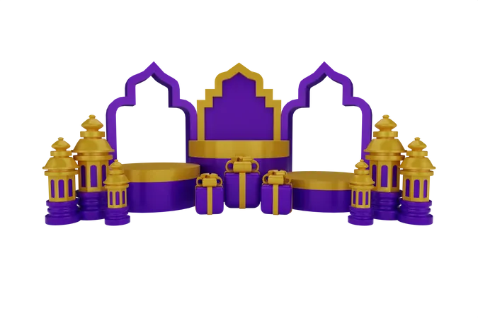 Islamic podium with Islamic decoration  3D Illustration