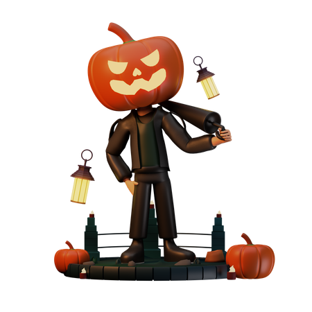 Jack O Lantern Holding Umbrella  3D Illustration