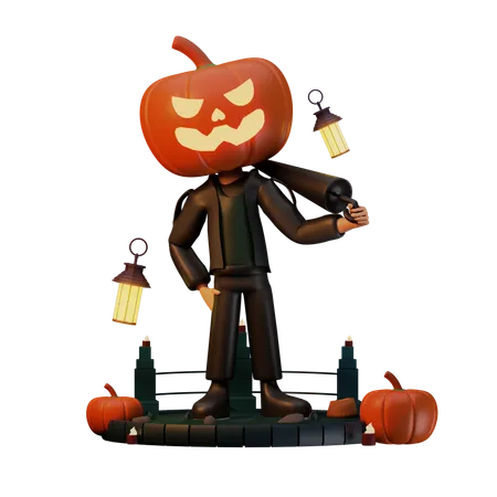 Jack O Lantern Holding Umbrella  3D Illustration