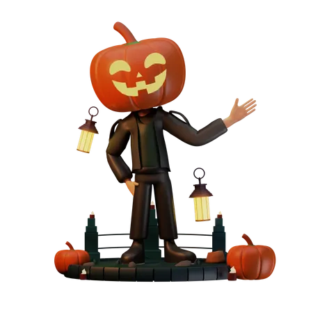 Jack O Lantern Point To Left  3D Illustration