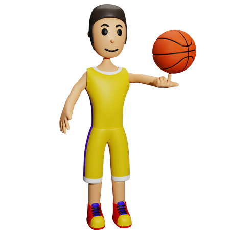 Jogador de basquete girando bola no dedo  3D Illustration