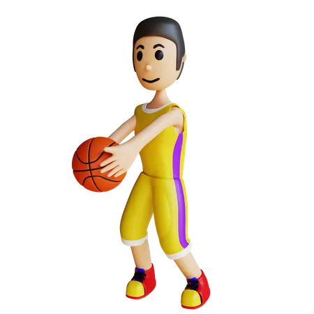 Jogador de basquete segurando uma bola  3D Illustration