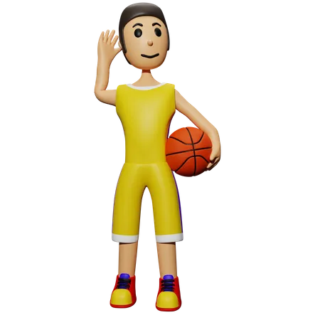 Jogador de basquete segurando uma bola  3D Illustration