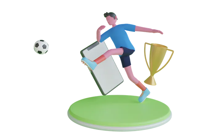 Jogador de futebol chuta a bola no campo de futebol  3D Illustration