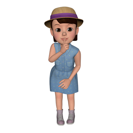 Jolie fille mettant ses doigts sur ses lèvres  3D Illustration