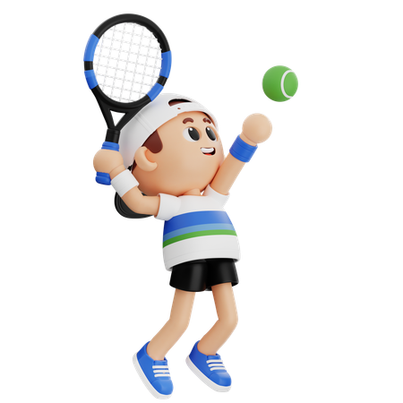 Joueur de tennis sautant pour servir au tennis  3D Illustration