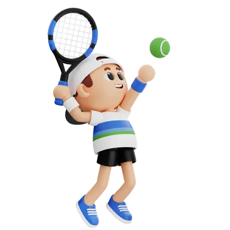 Joueur de tennis sautant pour servir au tennis  3D Illustration