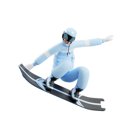 Jovem aproveitando a aventura de snowboard  3D Illustration