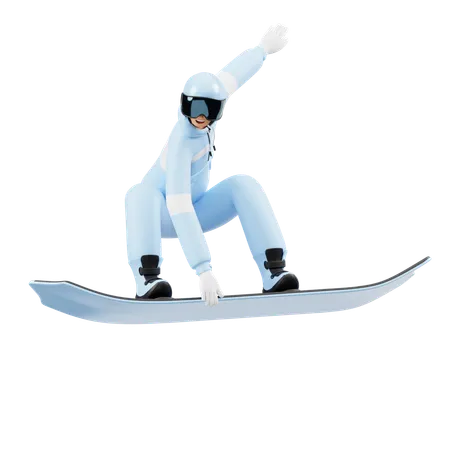 Jovem curtindo snowboard  3D Illustration