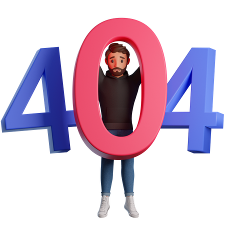 Jovem em pé com erro 404  3D Illustration