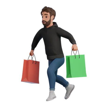 Jovem segurando sacola de compras  3D Illustration