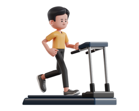 Joven corriendo en cinta de correr para ponerse en forma  3D Illustration