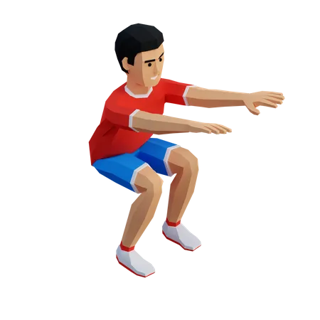 Joven deportista haciendo sentadillas en ropa deportiva  3D Illustration