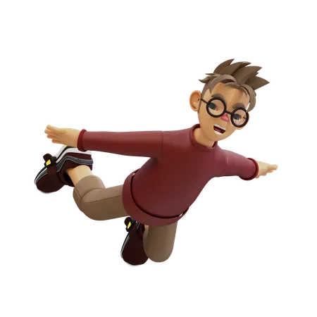 Hombre joven flotando en el cielo  3D Illustration