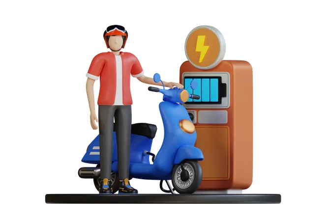 Lädt das Elektromotorrad  3D Illustration