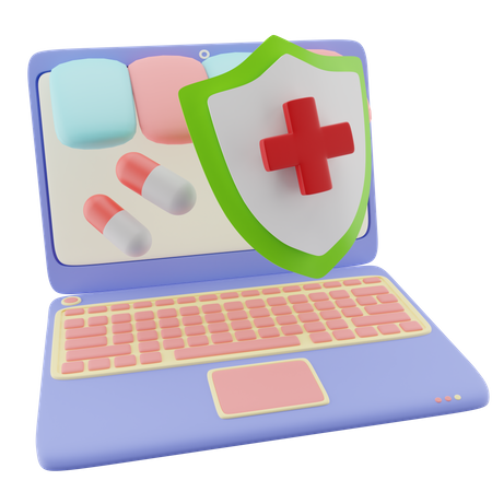 Laptop medical shield  3D Illustration