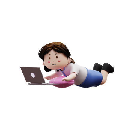 Lazy student playing laptop  3D Illustration