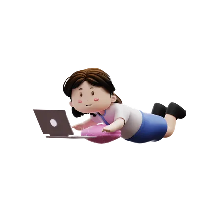 Lazy student playing laptop  3D Illustration