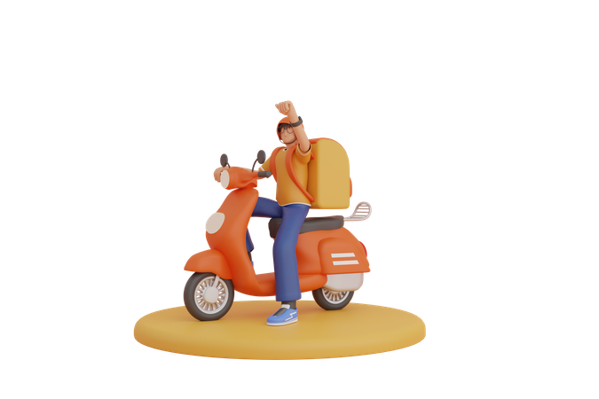 Livreur sur scooter  3D Illustration