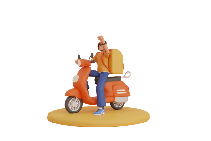 Livreur sur scooter  3D Illustration