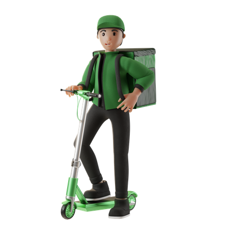 Livreur sur scooter  3D Illustration