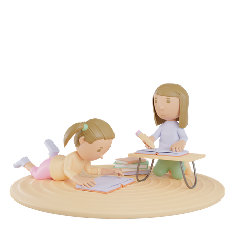 Livro de leitura de menina  3D Illustration