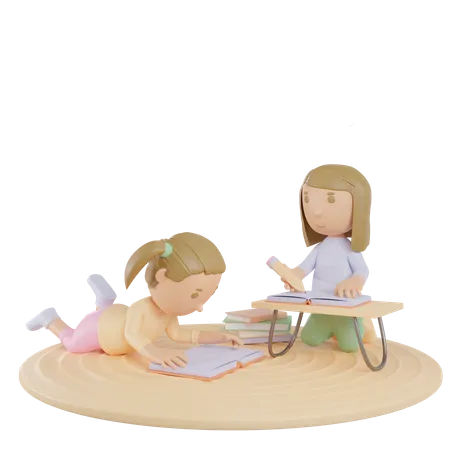 Livro de leitura de menina  3D Illustration