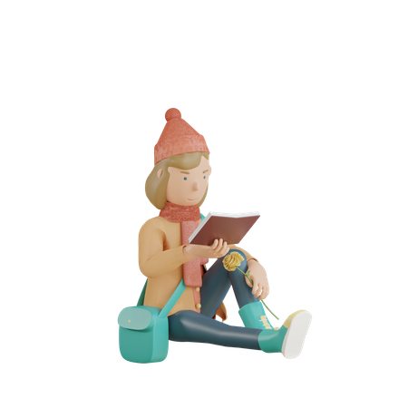 Livro de leitura de menina  3D Illustration