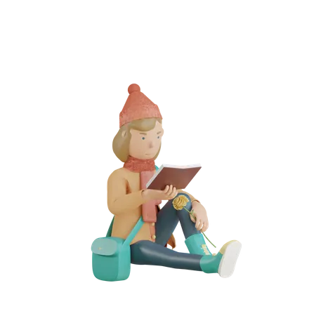 Livro de leitura de menina  3D Illustration