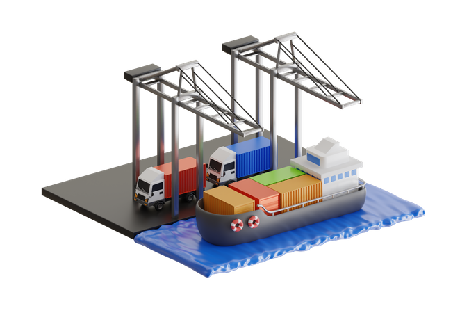 Distribuição logística de navios de carga de contêineres  3D Illustration