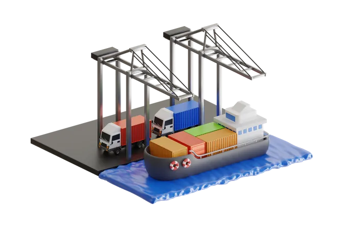 Distribuição logística de navios de carga de contêineres  3D Illustration