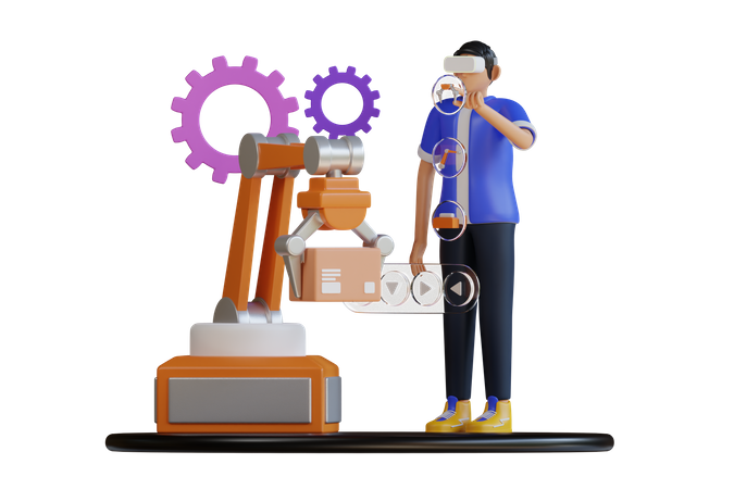 Machine Operating With VR Technologies  3D Illustration