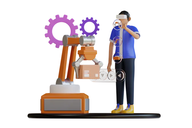 Machine Operating With VR Technologies  3D Illustration