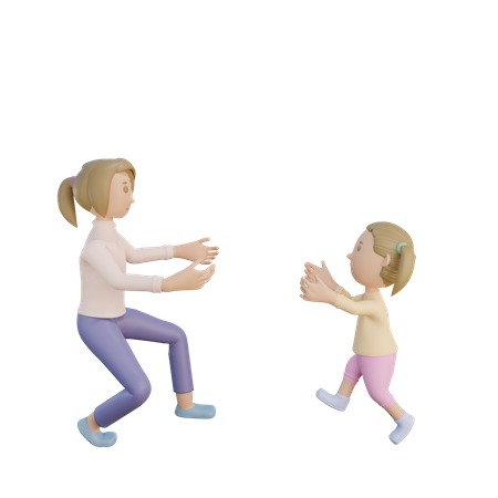 Madre e hija corriendo para abrazarse  3D Illustration