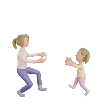 Madre e hija corriendo para abrazarse  3D Illustration