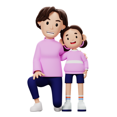 Madre e hijo en pose feliz  3D Illustration