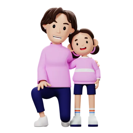 Madre e hijo en pose feliz  3D Illustration