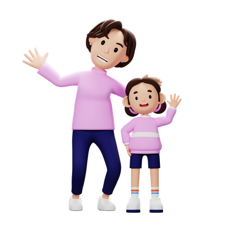 Madre y pronto saluda  3D Illustration