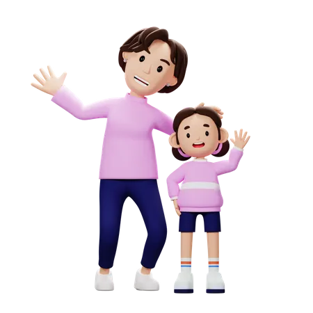 Madre y pronto saluda  3D Illustration