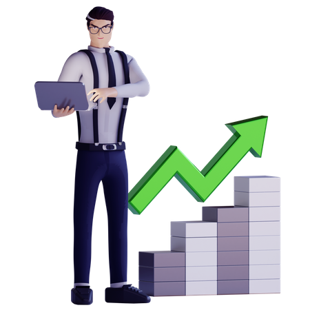 Male analysing business growth  3D Illustration