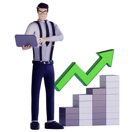 Male analysing business growth  3D Illustration