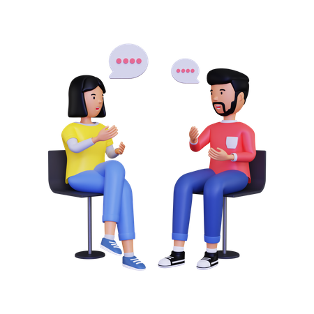 3d male and female character are having a conversation while sitting on a chair  3D Illustration