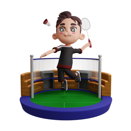 Male Badminton Player Playing Badminton  3D Illustration