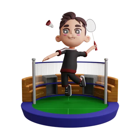 Male Badminton Player Playing Badminton  3D Illustration