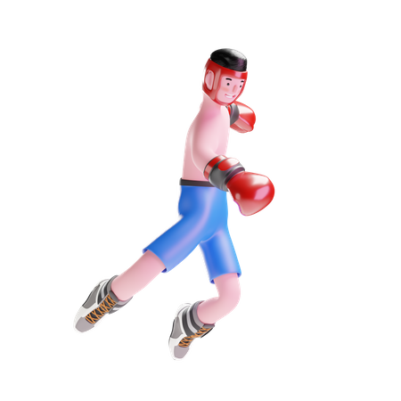 Male Boxer jumping in air  3D Illustration