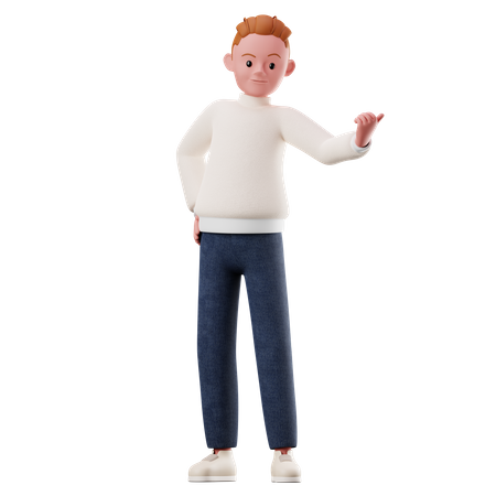 Male Character Pointing On Something  3D Illustration