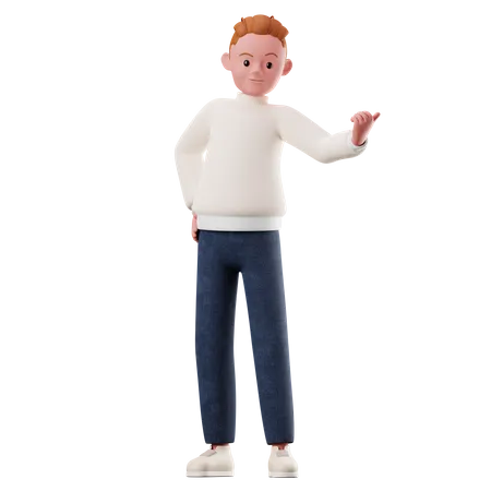 Male Character Pointing On Something  3D Illustration