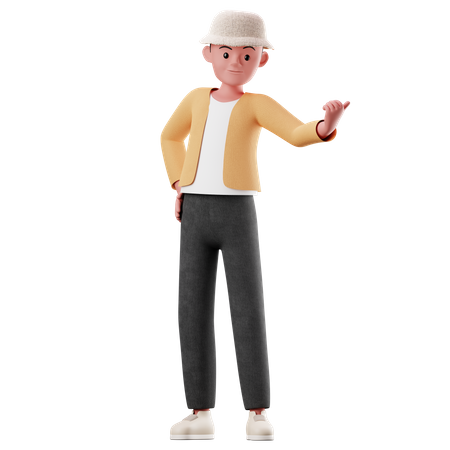 Male Character Pointing On Something  3D Illustration